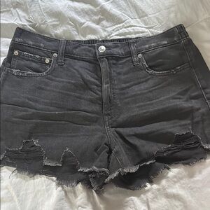 Aerie Black Distressed Jean Shorts with Frayed Hem